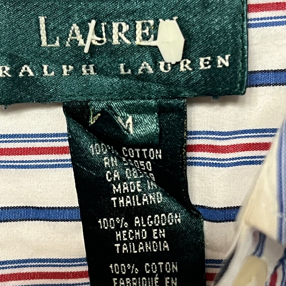 Lauren Ralph Lauren Womens M Striped Button Down Shirt Red White Blue Beach - Picture 3 of 8